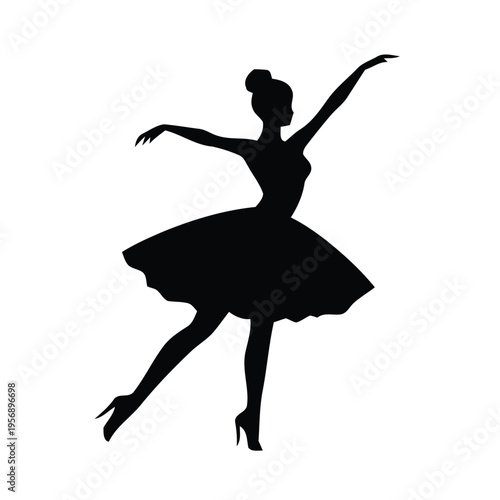 A graceful ballerina performing a classic dance pose wearing a traditional tutu in a silhouette isolated on white background, Vector, illustration