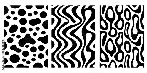 Abstract black and white patterns spots waves and flowing shapes