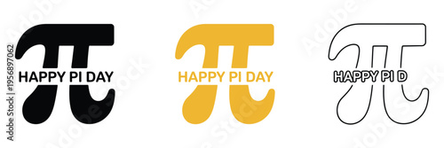 Happy Pi Day Logo circular pi symbol illustration in black, yellow, and outline styles, representing mathematics, Pi Day celebration, and educational concept, clean vector design.