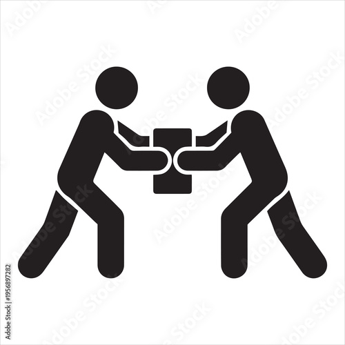 Black vector image of two figures arm wrestling in competition