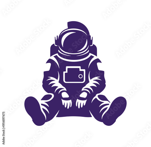 Purple astronaut silhouette sitting on floor with camera on chest