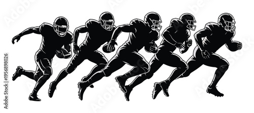 American Football Players Running Vector Illustration