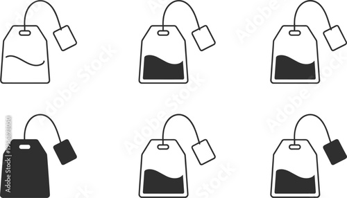 Tea bag icon set vector, outline and solid style herbal drink sachet symbol isolated minimal beverage package illustration