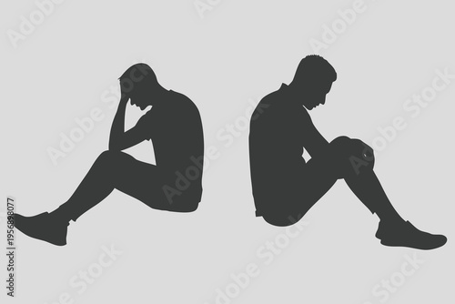 Despair silhouette vector Depressed Man Sitting on the Floor. Realistic Sad people silhouette vector art white background illustration