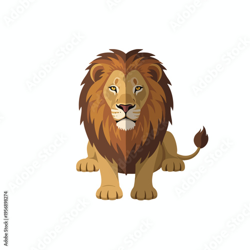 A flat design illustration of a lion sitting with a proud gaze