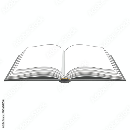 An open, blank book with a dark cover and golden spine, ready for content