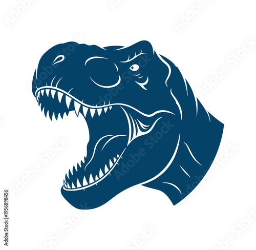 Tyrannosaurus Rex dinosaur head with open mouth and sharp teeth profile view