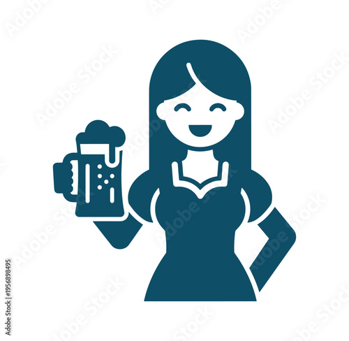 Woman holding a foamy beer mug smiling  cheerful female with drink