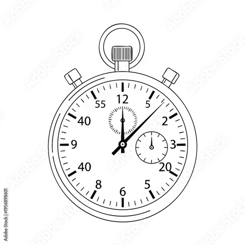 Minimalist line drawing of a stopwatch with two sub-dials and a crown