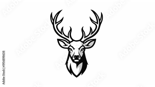 Black and White Deer Head Illustration 1.