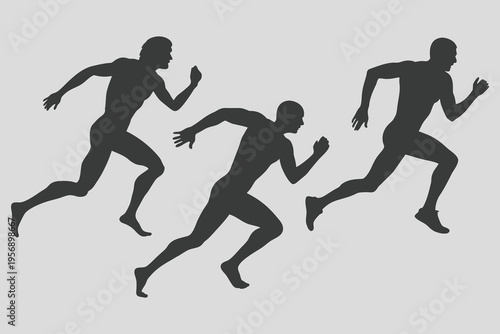 Running Man silhouette vector. Male runner in motion illustration. Male runners figure shapes.