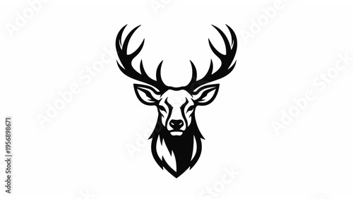 Black and White Deer Head Illustration 4.