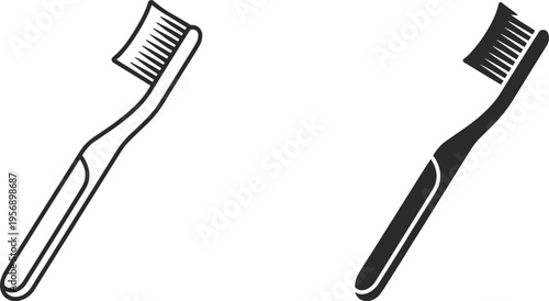 Toothbrush icon set, dental hygiene oral care brush outline and solid style bathroom health vector illustration isolated
