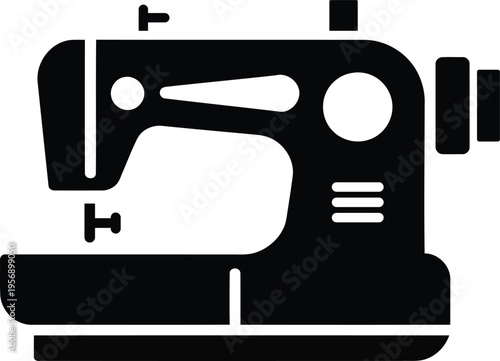 Modern sewing machine silhouette icon for fashion design tailoring workshop and garment manufacturing industrial textile industry logo