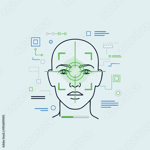 Minimalist graphic of a human face with biometric scanning overlay