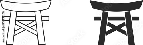 Torii gate icon set, Japanese shrine entrance symbol, traditional Shinto architecture landmark, cultural Japan vector illustration isolated