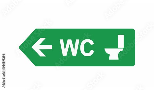 Green WC restroom direction sign with arrow and toilet pictogram horizontal signage vector illustration