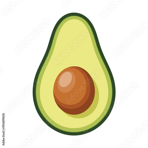 Sliced avocado with large brown seed against a white background