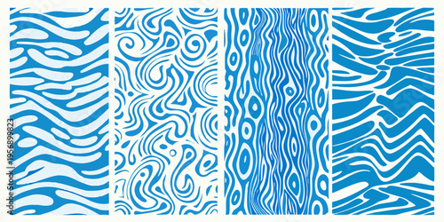 Abstract blue patterns arranged in vertical repeating columns