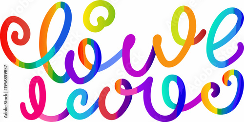 Colorful swirling ribbons forming the word love in a vibrant design