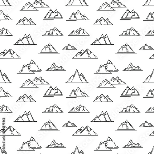 Minimalist line art pattern of various abstract mountain ranges on a white background