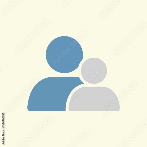 Two abstract figures, one blue larger, one grey smaller, overlap