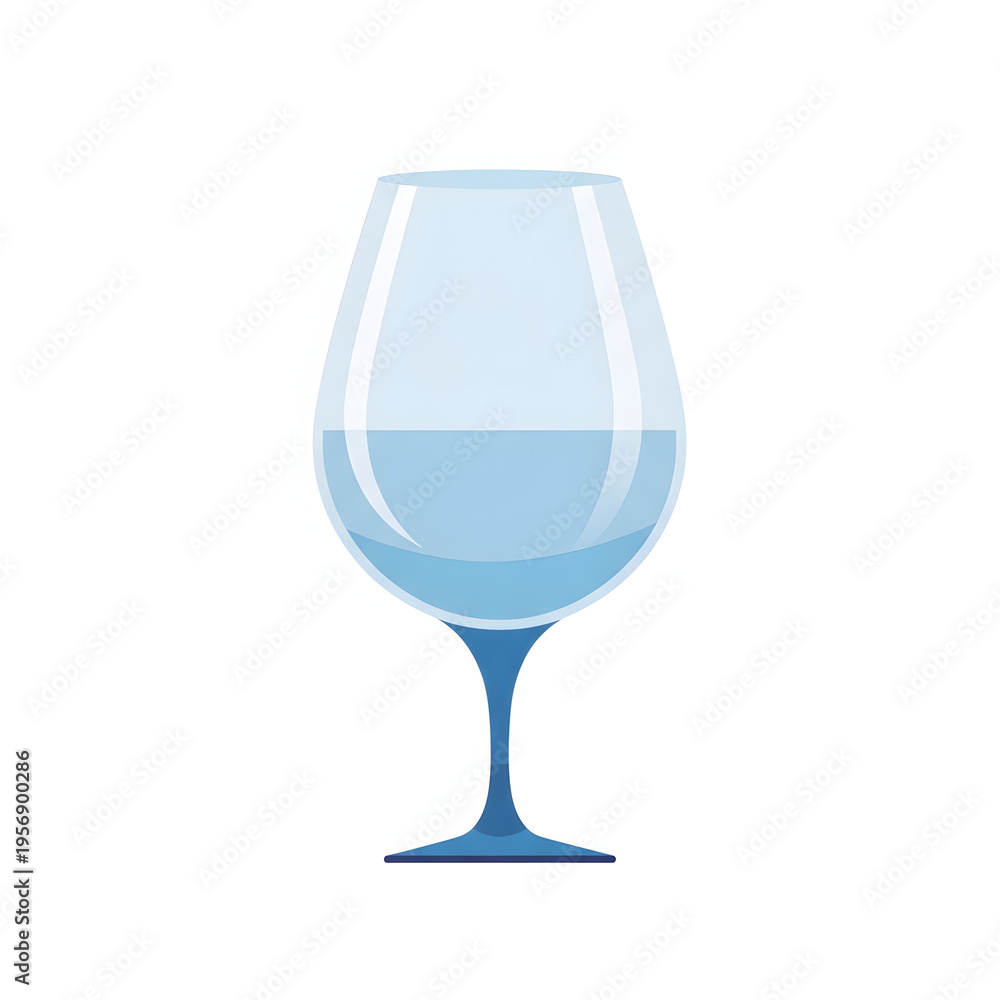 Obraz premium A clear wine glass filled with a light blue liquid, likely water, against a white background.