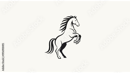 Black and White Horse Illustration Rearing Up 3.