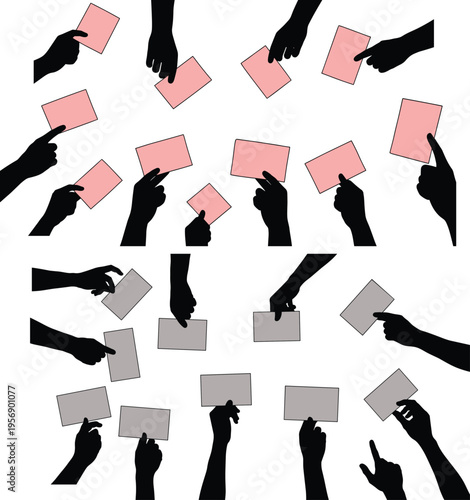 Hands holding protest signs silhouettes set featuring raised arms with placards in various positions for activism demonstration and social movement design illustration