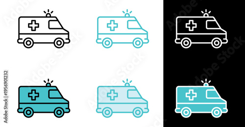 Ambulance van with medical cross icon for emergency paramedic services in line and fill style