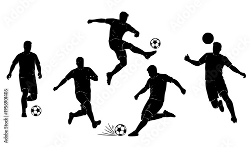 Dynamic soccer player silhouette vector set with action poses for football and athletic illustration