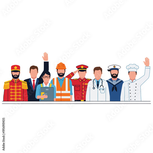 Diverse Professions Illustration People Careers Jobs Occupations Vector Graphic Design Workforce Teamwork Unity Representation Equality