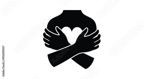Hands cradling a heart shape in a black and white silhouette