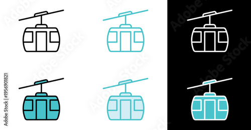 Cable car cabin icon for mountain transport and tourism in line and fill style