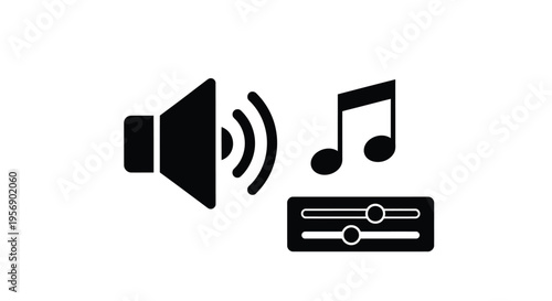 Black icons representing sound music notes and volume control