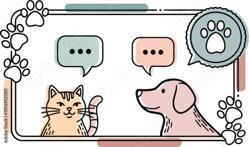 Dog and cat communication concept with speech bubbles pastel vector