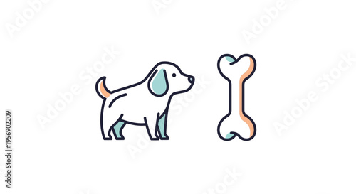 Dog and Bone Cartoon Illustration.