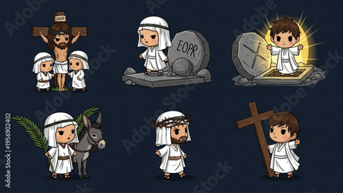 Cute Chibi Jesus Easter Story Character Set