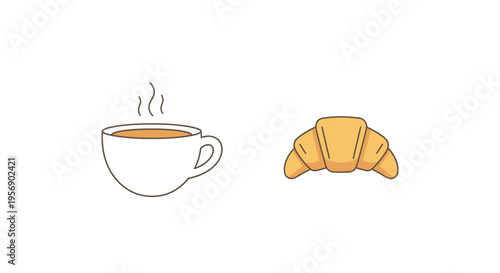 Croissant and coffee cup breakfast.
