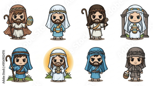 Set of Cute Biblical Character Illustrations