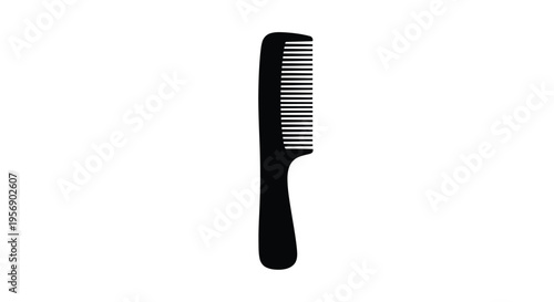 Simple black silhouette of a hair comb against a white background
