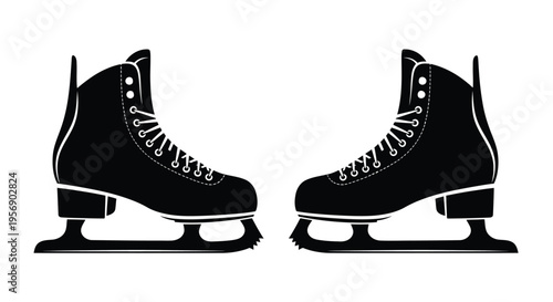 A pair of black ice skates presented in a symmetrical graphic style