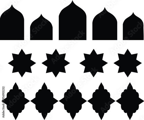 Black islamic architectural shapes and patterns