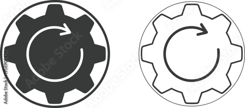 Vector icon set of a gear with a circular arrow representing system updates, processing, progress, technical settings, and synchronization