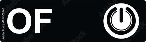Black rectangle with white o f text and power button