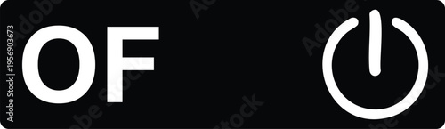 Black rectangle with white o f text and power symbol