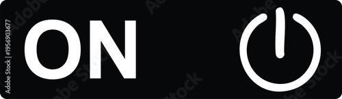 Black rectangle with white on and power symbols