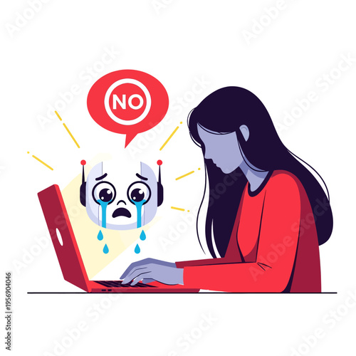 Frustrated Woman and Laptop Error Message Illustration - Digital Disappointment and Online Trouble Graphic Design Stock Image