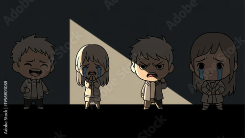 Chibi Anime Characters Showing Various Emotions Illustration