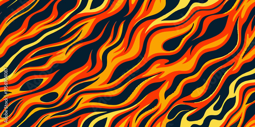 Abstract flames in vibrant orange yellow and black tones create a dynamic pattern